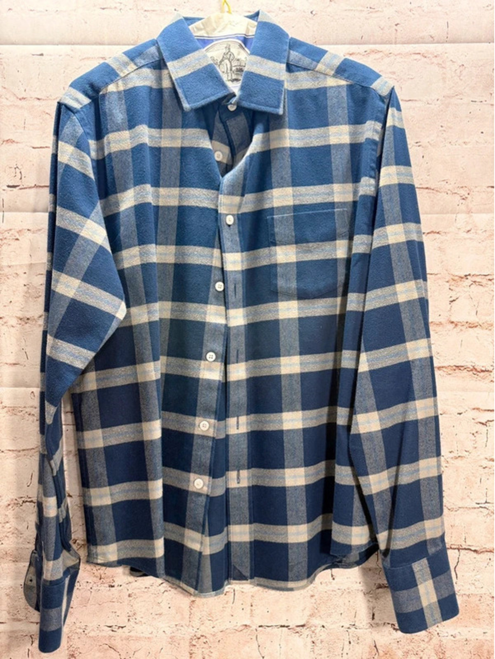 UNTUCKit Slim Fit Plaid Shirt Men’s Medium Blue Cream Button Down